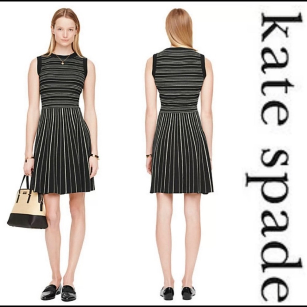 Kate Spade Striped Black Fit and Flare Dress, Sz S
